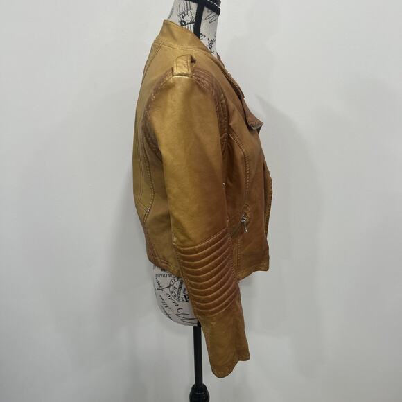 Black Swan Weathered Tan Faux Leather Zip Moto Jacket Urban Casual Grunge Sz M - Picture 3 of 7